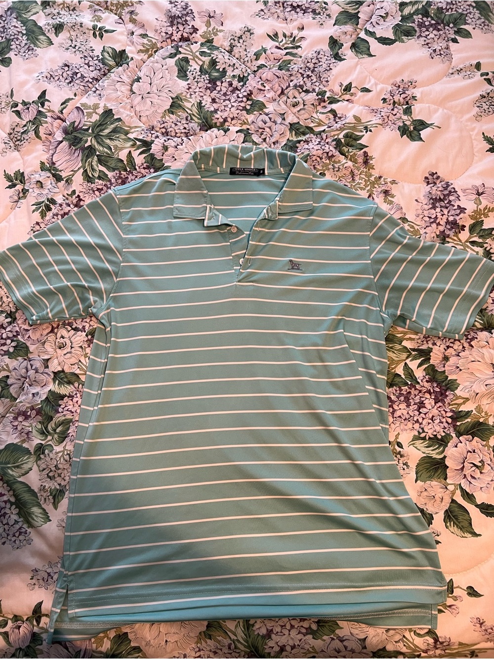 Over Under Polo Shirt Mens Medium Blue White Striped Performance Made USA Golf